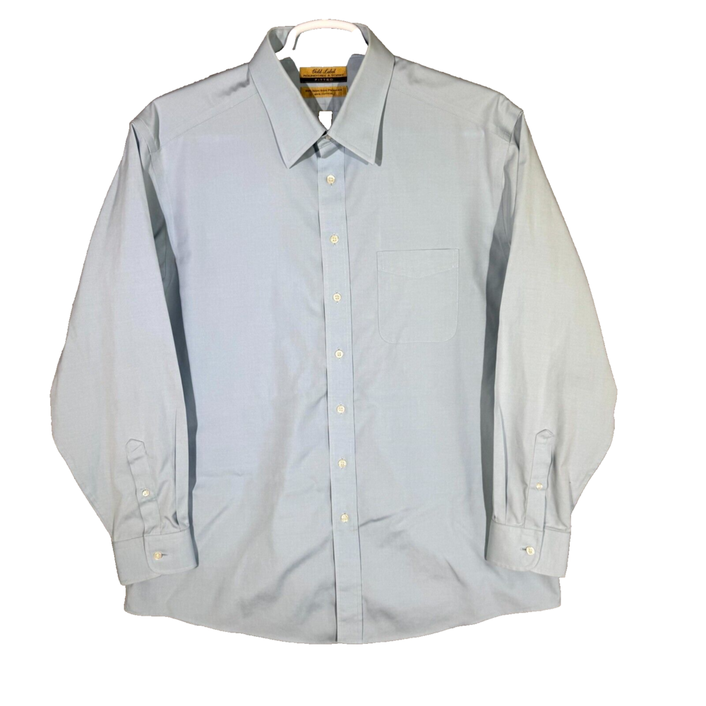 Gold Label Men’s Dress Shirt 17.5×35 Blue Cotton Fitted Long Sleeve Formal